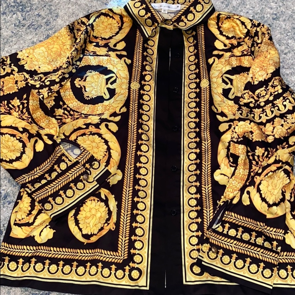Versace inspired silk button down shirt.